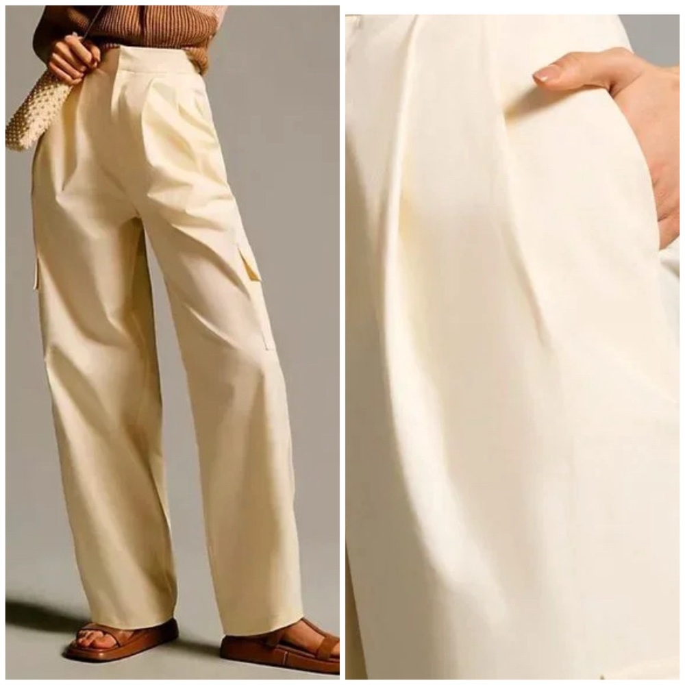 Anthropologie Du Paradis Cargo Cotton Chino Trousers Size 16 NWT Neutral Basic - Picture 2 of 15